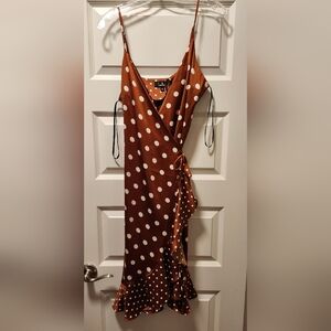 Polka dot tie waist spaghetti strap dress